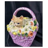Vintage WCL Cat in Flower Basket Multicolor