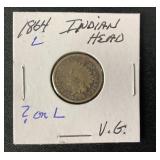 1864 Indian Head Penny V.G. Queston on L