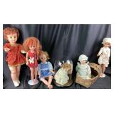 Six Assorted Dolls Various Materials