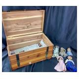 Wooden Cedar Chest with Five Duchess Dolls