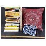 California Pantry Platter, Feather Pillow, Books
