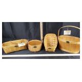 4 Woven Peterboro Wood Baskets w/ Tags & Liners