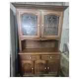 Two-Piece Oak Lighted China Cabinet And Hutch With