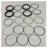 19 Bangle Bracelets Mostly Silver Tone