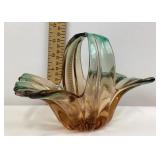Hand-Blown Art Glass Basket With Handle