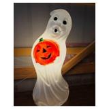 33" Halloween Ghost Blow Mold Holding Pumpkin