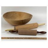 Wood Bowl With 2 Rolling Pins