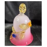 5" Art Glass Pink Frosted Glass Bell With Applied