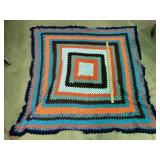 Square Crochet Blanket Blue Orange