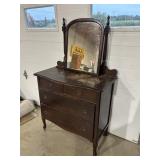 Wood dresser with mirror, on casters