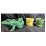 3 McCoy Pieces ...Ceramic Frog Planter, Yellow And