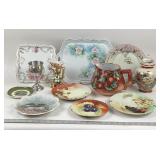 Hand Painted Porcelain Plates, Pitcher, Silver Gob