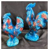 Inarco Blue Red Ceramic Rooster Figurines
