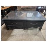 Black Wood Coffee Table With 2 Drawers & Glass