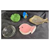 Brass Fish, Pink Ceramic Fish, Ges-Line Ashtray, +