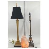 Pair Table Lamps, Salt Lamp, Metal, Fabric Shade