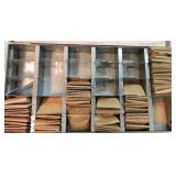 Box of Lincoln cents in sorting tray