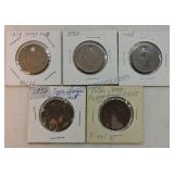 Lot of 5 holed large cents