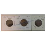 1866, 1869, &1871 (holed) two cent pieces