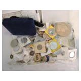 Lot of tokens, medals, and wooden nickels