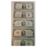 2 - 1935 $1 silver certificates, 1928 & 1963 red