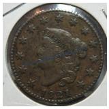 1821 Large cent, VF/XF