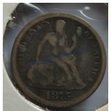 1875-CC Liberty Seated dime, CC in wreath