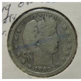1892-S Barber quarter, Ty 2, G/VG