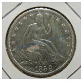1858-O Liberty Seated half, XF/AU