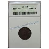 1874 Indian cent, ANACS AU58