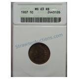1907 Indian cent, ANACS MS63RB