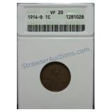 1914-D Lincoln cent, ANACS VF20