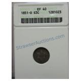 1851-O Three cent silver, ANACS EF40