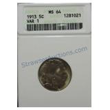 1916 Ty 1 Buffalo nickel, ANACS MS64