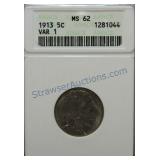 1916 Ty 1 Buffalo nickel, ANACS MS62