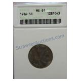 1916 Buffalo nickel, ANACS MS61