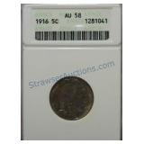 1916 Buffalo nickel, ANACS AU58