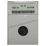 1832 Bust half dime, ANACS AU50