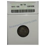 1911 Barber dime, ANACS AU58