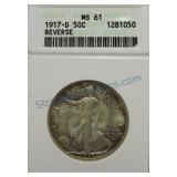 1917-D Rev. Walking Liberty half, ANACS MS61
