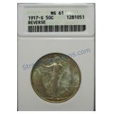 1917-S Rev. Walking Liberty half, ANACS MS61