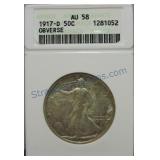 1917-D Obv.  Walking Liberty half, ANACS AU58