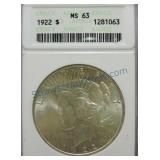 1922 Peace dollar, ANACS MS63