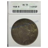 1928 Peace dollar, ANACS AU55