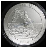 2014 America the Beautiful 5 oz Unc coin,