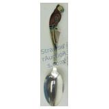 Russian silver and enamel spoon with parrot,