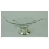 Divided glass dish with sterling silver base,