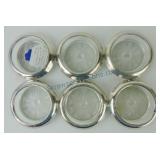 Set of 6 glass coasters with sterling silver rims,