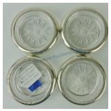 Set of 4 glass coasters with sterling silver rims