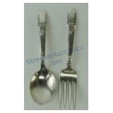 Rogers Bros baby spoon and fork set, silver plate,